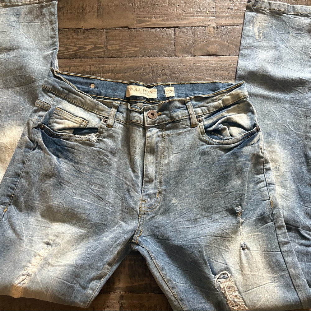 Evolution and Creation Blue Relaxed Jeans Distressed